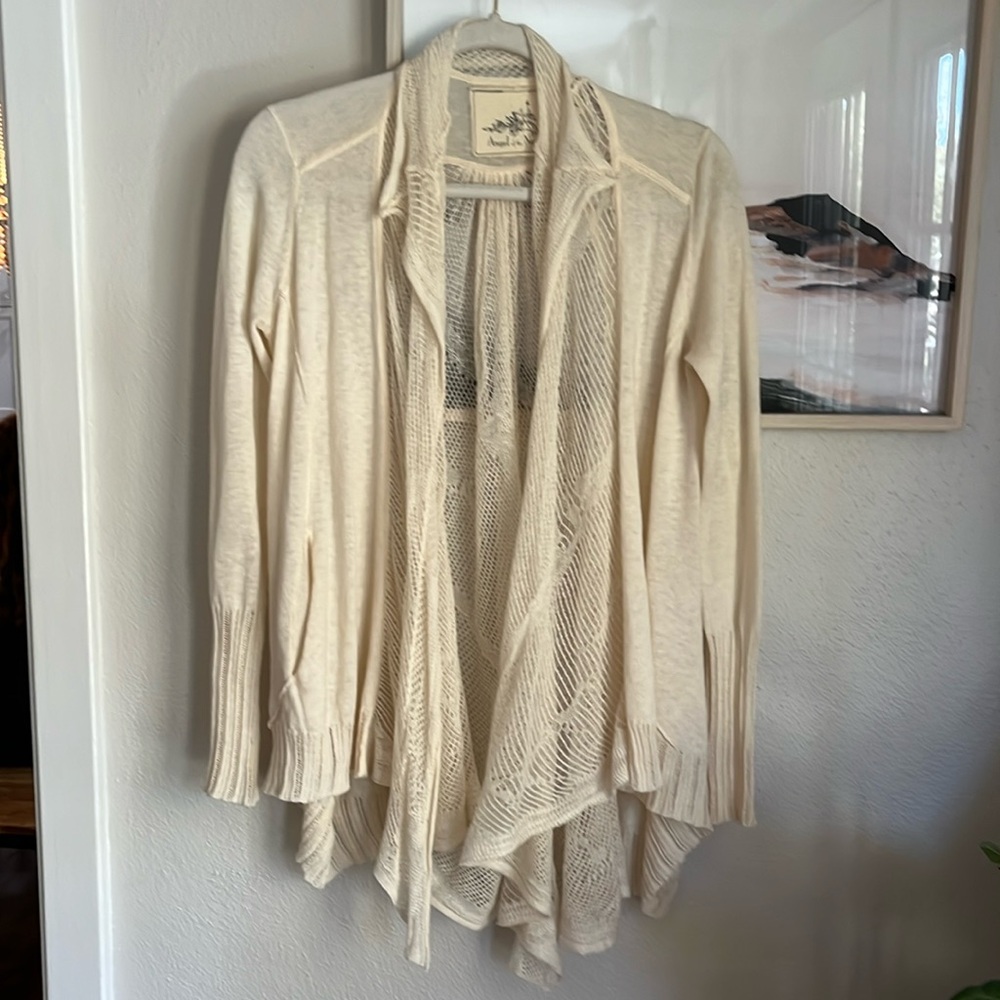 Angel of the North Anthropologie Cream open front Cardigan Cotton / Wool